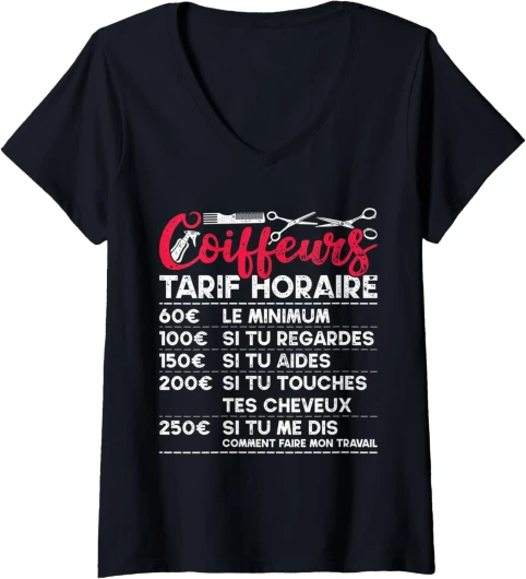 Femme Vintage Coiffeurs Tarif Horaire Coiffure Pour Coiffeur T-Shirt avec Col en V